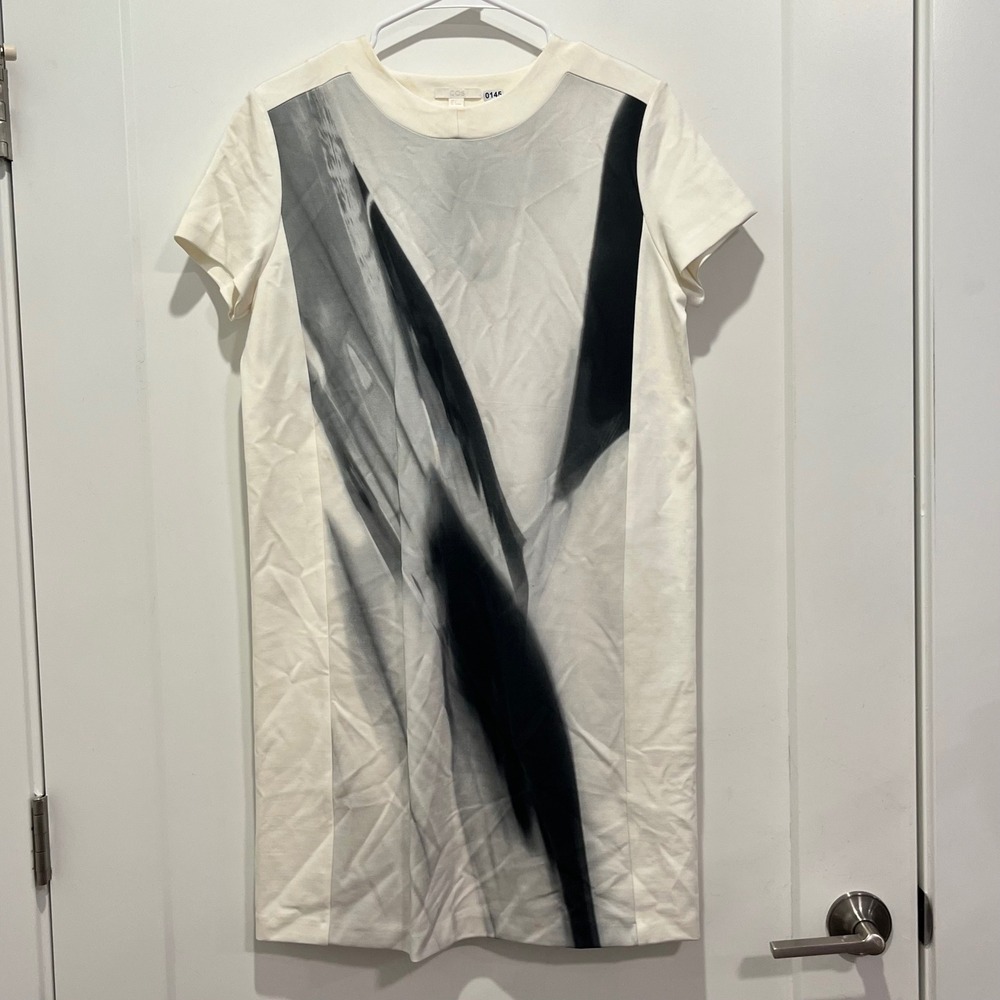 COS White Abstract Graphic Print Short Sleeve Shift T-Shirt Dress Size S